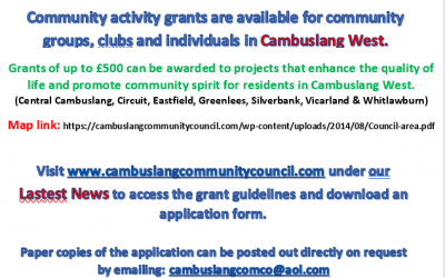 Our Cambuslang Community Activity Grant Scheme for 2024 is now open – until 29 February 2024